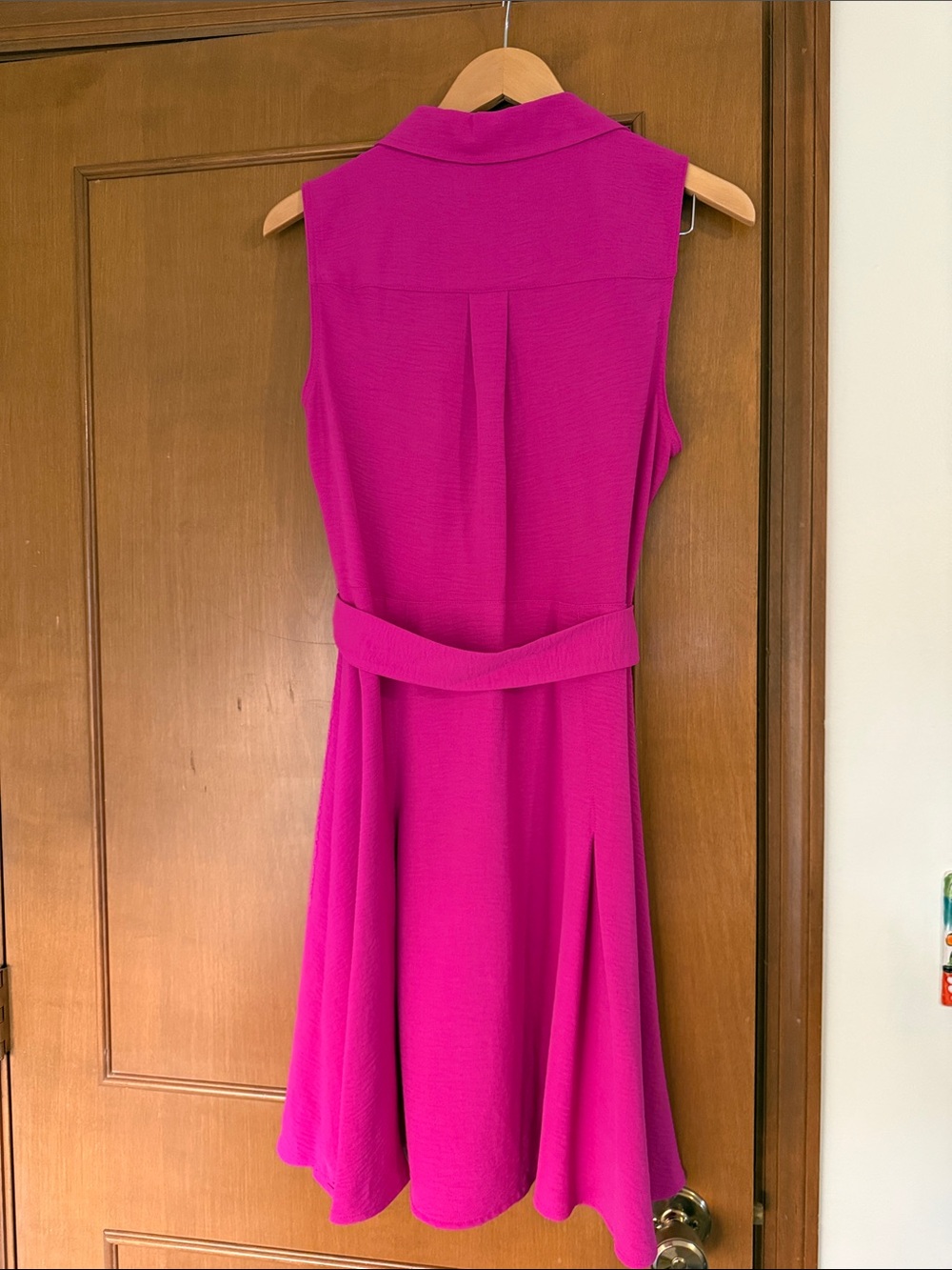 DKNY Sleeveless V-Neck Tie-Waist Midi Dress in Bright Fuchsia - Picture 3 of 3